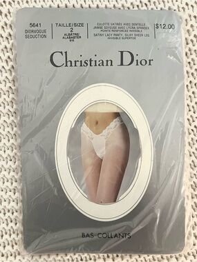 Christian Dior Alabaster Satin Lace Pantyhose
